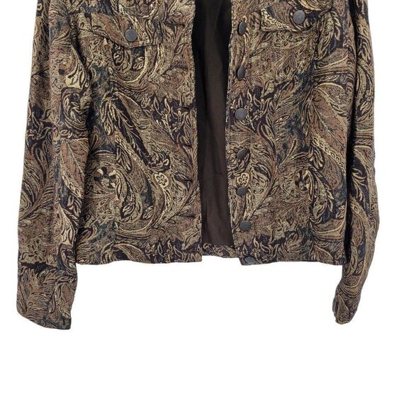 Vintage Wool Blend Trucker Jacket Blazer Shacket M Brown Gold Paisley Jacquard - Picture 7 of 10